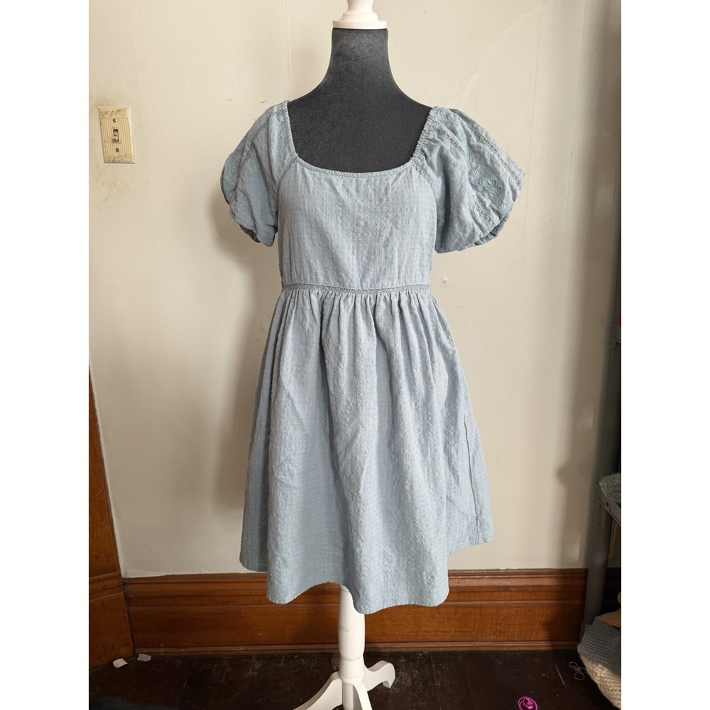 Boho Milkmaid Baby Doll Blue Eyelet Off Shoulder Dress. Country Anthropologie M